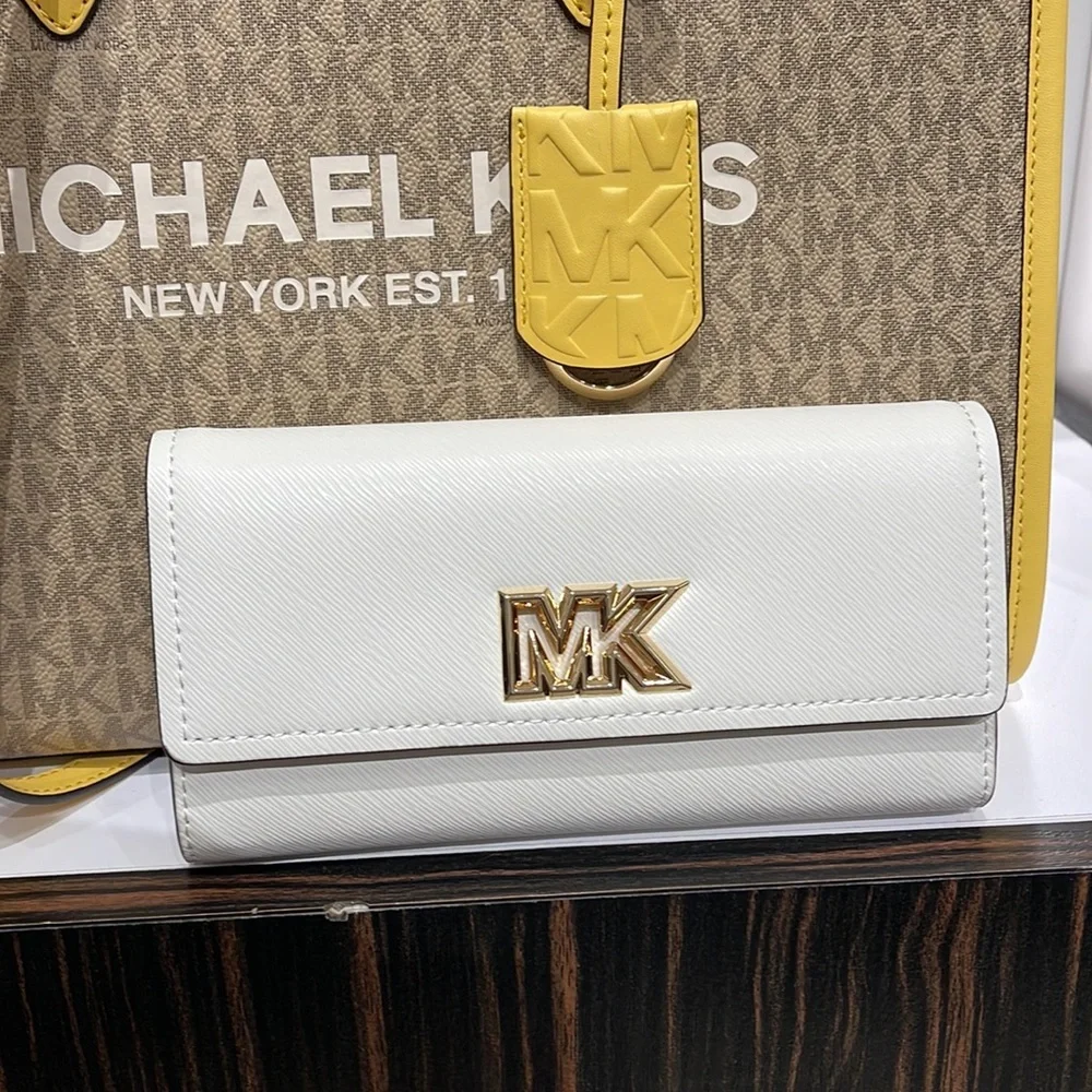Michael Kors Mimi Large Saffiano Leather Bi-Fold Continental Wallet Optic White